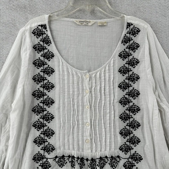 Denim & Supply Ralph Lauren Women Top LARGE Ivory Blouse Peasant Boho Embroidery - Picture 3 of 14